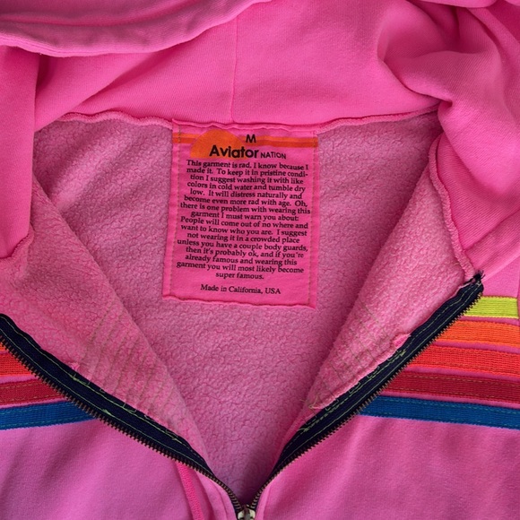 Aviator Nation - 5 STRIPE Zip up HOODIE - NEON PINK Sold out online - Size M - Picture 3 of 4